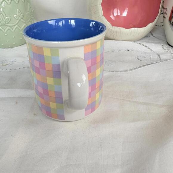 Vintage Enesco 1985 Pastel Easter‎ Colorful Checkered Mug Enesco Vintage 1980s - Picture 6 of 10